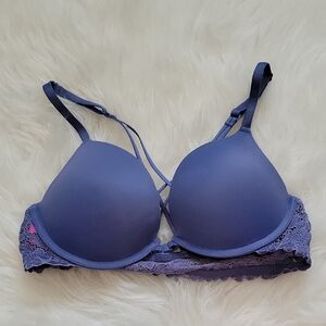 La Senza Blue Front Closure Lacy Bra In 32C